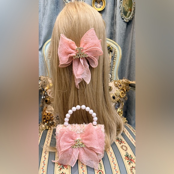 Pink Tweed Bag and Hair Clip